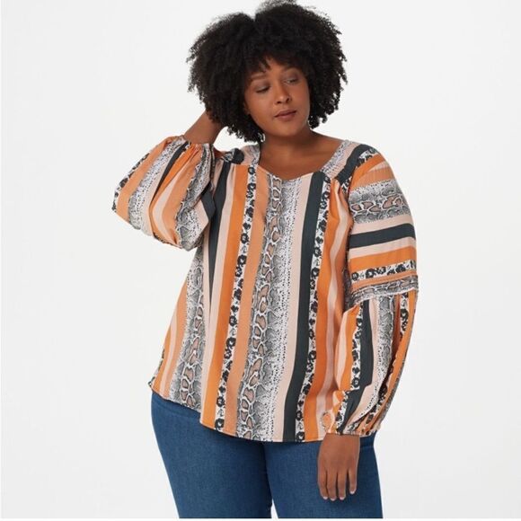 Tolani Collection Blouson-Sleeve Printed Top Size Small - Picture 1 of 12